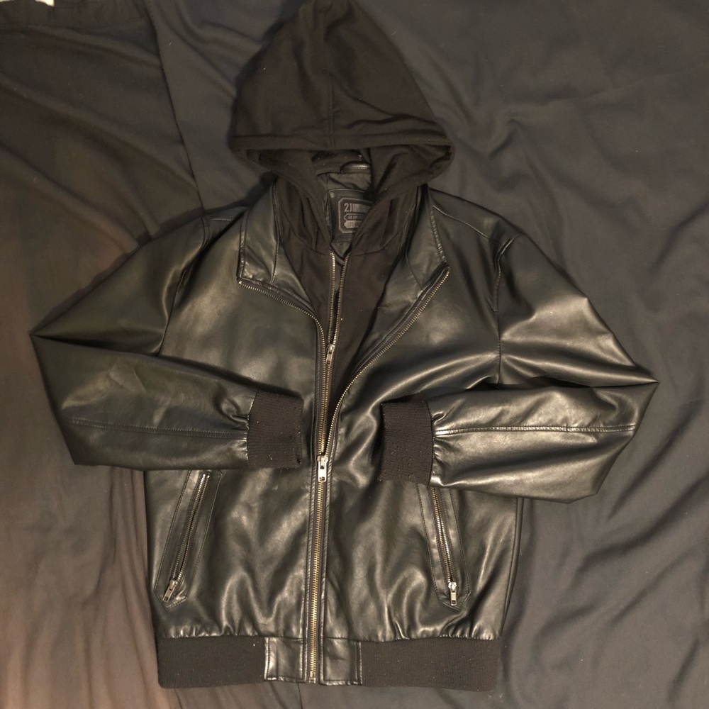 Fake Leather hoodie jacket